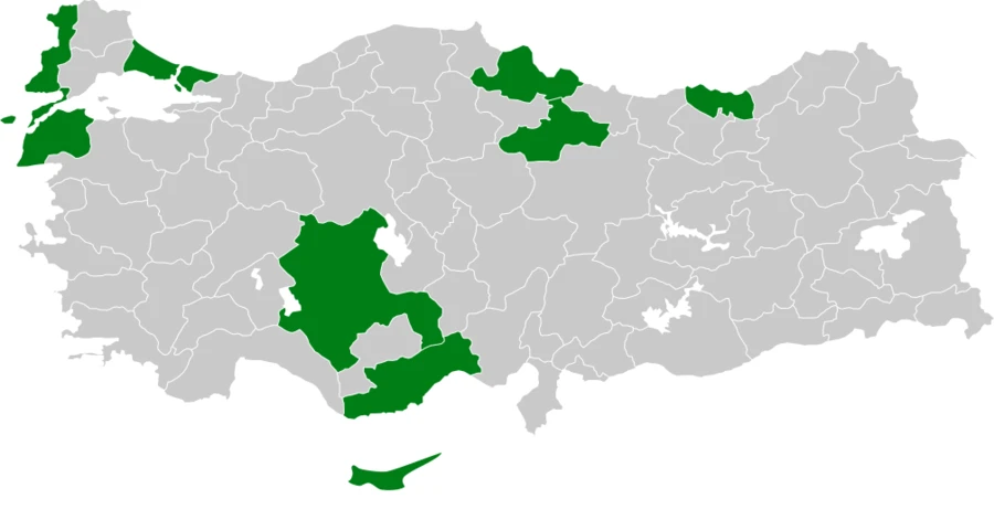 Küçük altın yağmurcun Türkiye dağılım haritası