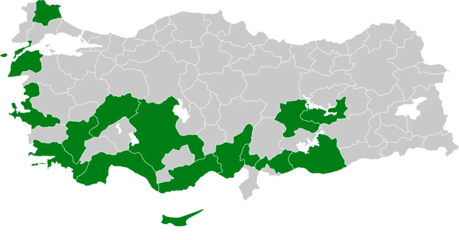 Zeytin mukallidi Türkiye dağılım haritası